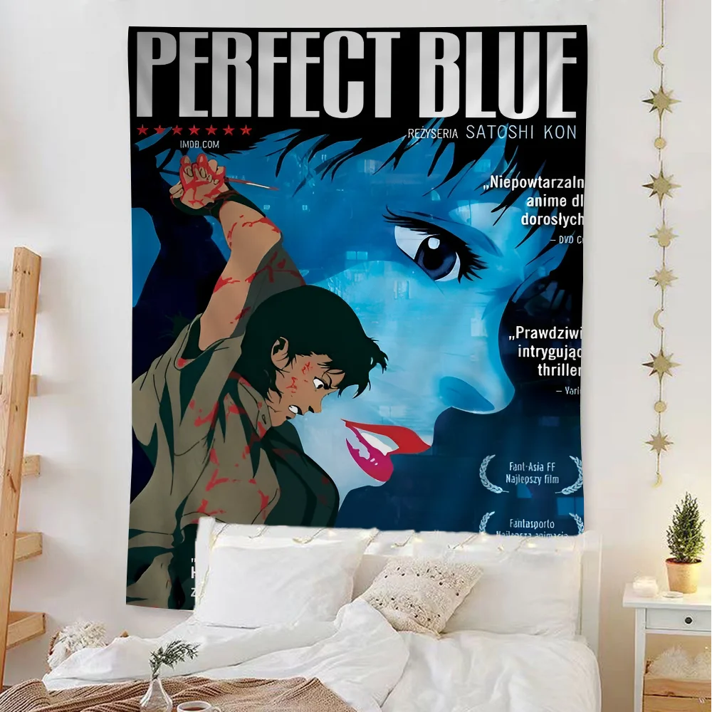 Anime Perfect Blue Anime Colorful Tapestry Wall Hanging Hippie Flower Wall Carpets Dorm Decor Japanese Tapestry