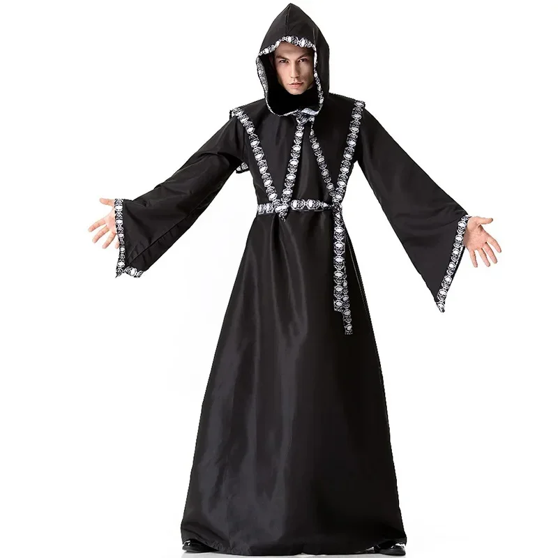 Adulto Unisex aterrador muerte Grim Reaper disfraz hechicero disfraces de hechicera para mujeres cripto guardián hombres