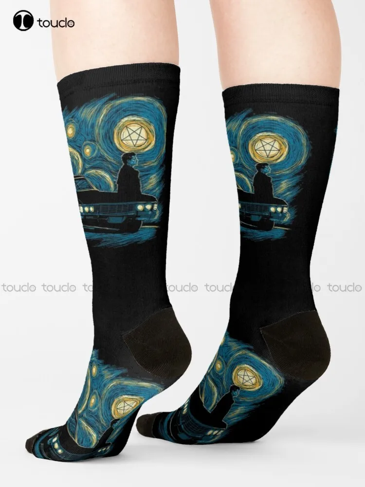 

Starry Supernatural Night Socks Halloween Socks Men Personalized Custom 360° Digital Print Gift Harajuku Street Skateboard Socks