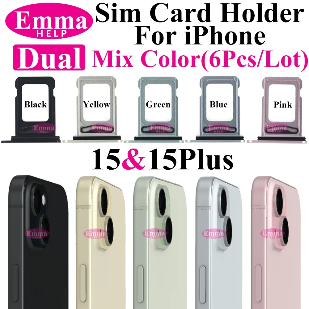 6Pcs Dual SIM Card Tray Holder For iPhone 15 11 Pro Max 14 Plus 13 11 12 XS Sim Card Drawer Chip Slot Holder Phone Accessories