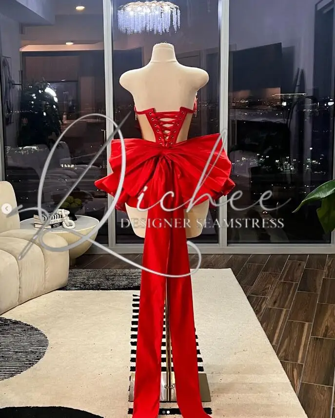 Red Sparkly Mini Evening Cocktail Dresses Luxury Diamond Boning Lace-up Corset Ruffles Short Prom Birthdday Gown Customsized