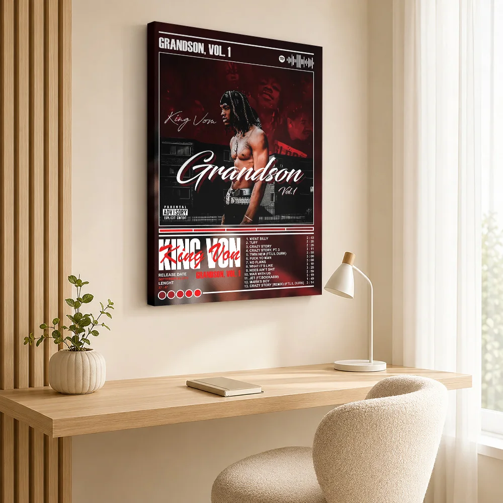 King Von - Grandson, Vol. 1 Album Canvas Poster Personalized Photo Retro Music Wall Art for Studio Bedroom Decor Ready to Hang
