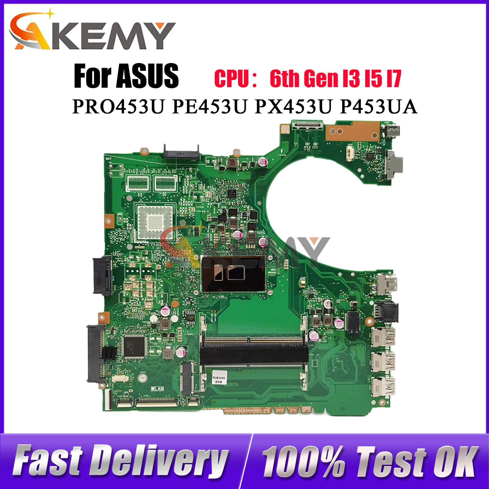 

P453UA Laptop Motherboard For ASUS ProArt PX453U P453UJ PRO453U PE453U P453U P453UA Mainboard W/ I3 I5 I7 CPU tests OK fast ship