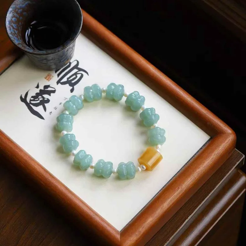 Natural Hetian Jade Qie Mo Blue Old Material Crafts Double Bracelet With Certificate