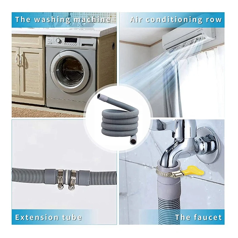 Drain Hose Extension Set Universal Washing Machine Hose 1M, Include Bracket Hose Connector And Hose Clamps Drain Hoses