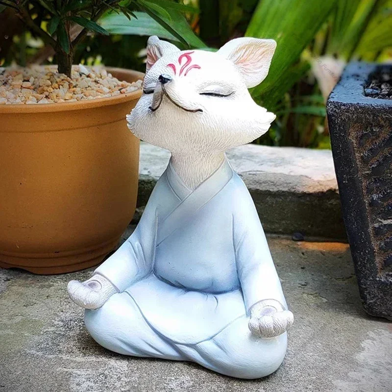 

White Nine-tailed Fox Figurines Aesthetic Room Bedroom Garden Figurines & Miniatures Simple Cute Home Decor Crafts Estatua FYFM