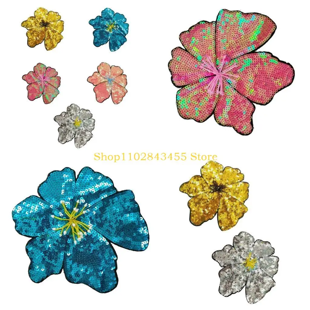 

49MC Glittering Sequined Flower Applique Sewing On Patches For Various Clothing Stage Costume Decorative Glitters Applique