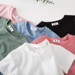 T-shirt en coton à manches courtes pour enfants, vêtements pour tout-petits, tenues pour bébés garçons et filles, t-shirt basique pour bébé, haut d'été, 2-7T