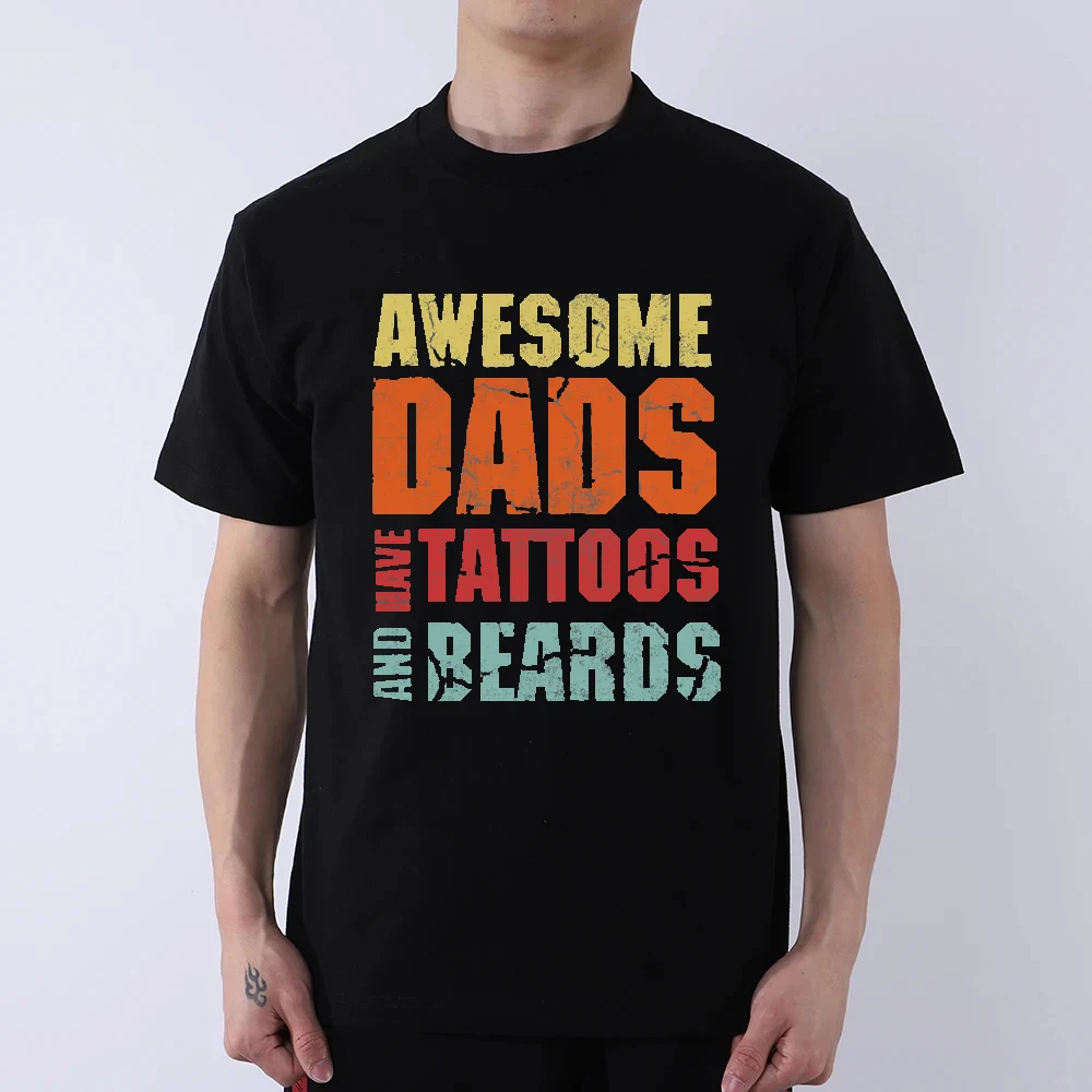 Футболка Awesome Dads Have Tattoos and Beards, забавные подарочные рубашки на день отца для папы, уличная одежда, мужская одежда с винтажным принтом