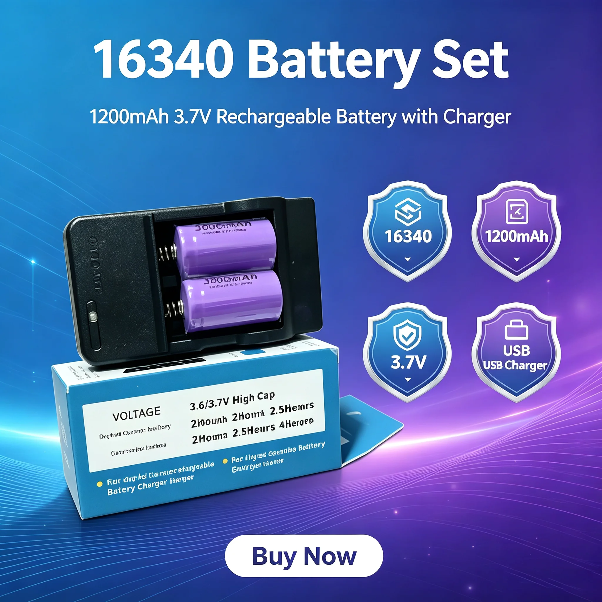 16340 CR123A 3000mAh 3.7V Li‑ion Rechargeable Battery Large Capacity Long‑Lasting With Charger cr123a аккумулятор