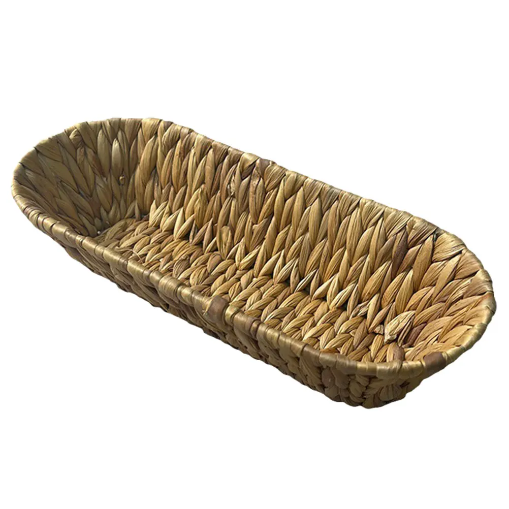 

Braided Basket Plate Bread Tray Woven Storage Organizer Hyacinth Home Desktop Woven Basket Decor Storage Box Household Tool