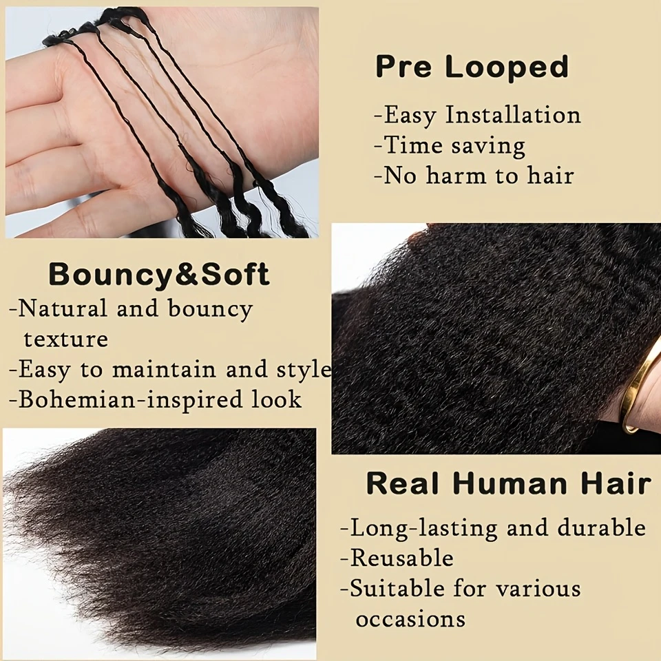Cheveux humains à crocheter Smilegirl Miracle Knots Feather, cheveux afro crépus et lisses, 100% cheveux humains bruts à crocheter pour extensions de tresses bohèmes réutilisables