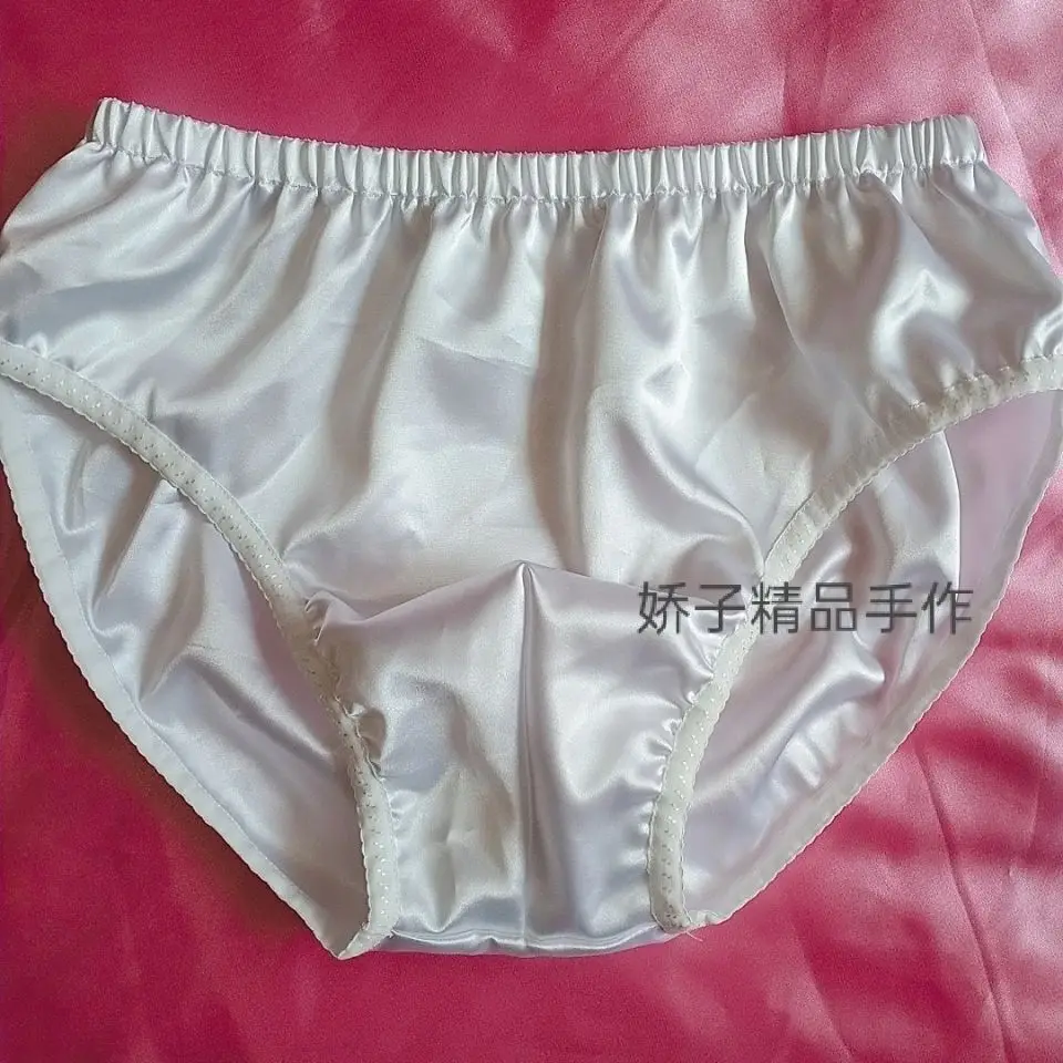 Glossy Rose Satin Ice Silk Men Lingerie Panties Women Plus Size Underwear Sexy Briefs