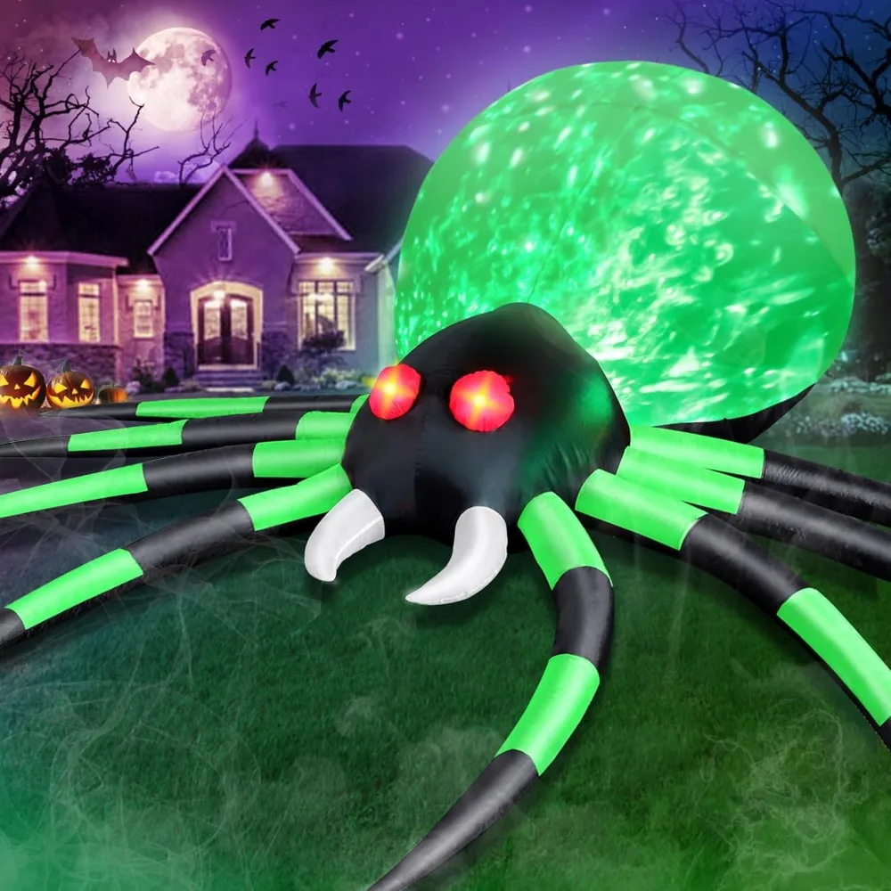 

12FT Halloween Inflatables Spider Outdoor Decorations, Giant Blow Up Spider with Flame Lights & Red Glowing Eyes, Large Crawling