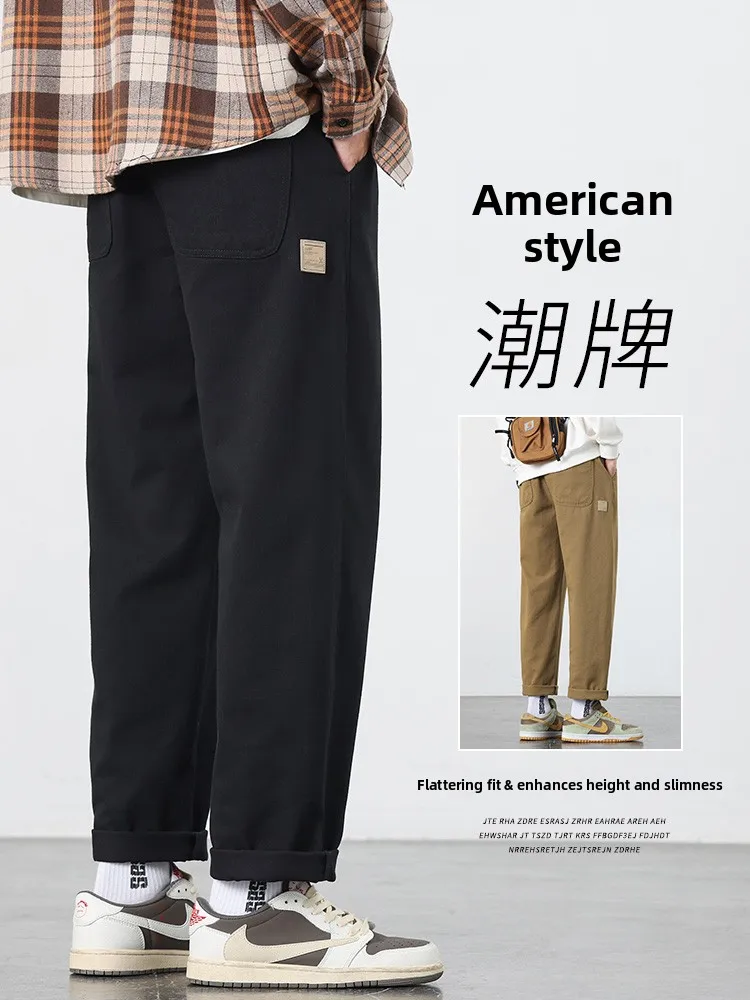 

American Style Loose Straight Leg Workwear Pants for Men Spring Autumn New Casual Wide Leg Autumn Winter Long Trousers