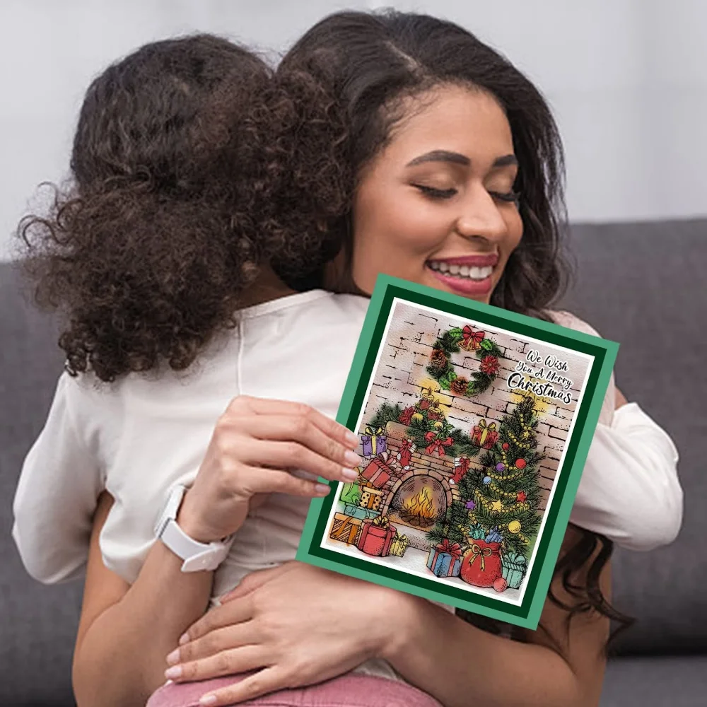 Guirnalda de sellos transparentes para chimenea de Navidad, caja de regalo de árbol de sellos de silicona transparentes de pared Retro para álbum de