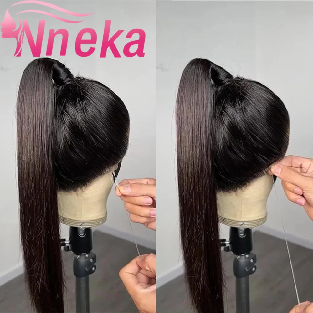 

38-дюймовый парик с невидимым ремешком, 360 HD, полностью кружевной, без клея, прямой, с текстурой Yaki, с V-образным вырезом, из натуральных волос, 250% плотность