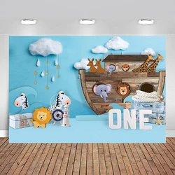 Noahs Ark Theme Backdrop Wild Safari Animals Zoo Children One Birthday Party Cute Background for Newborn Baby Shower Party