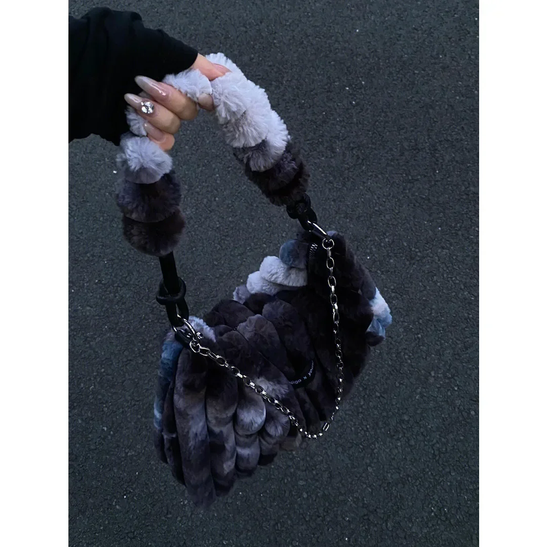 Tie-dye Plush Shoulder Armpit Bag Women's Large Capacity Large Bag Autumn and Winter New Portable Fur Bag Crossbody Bag