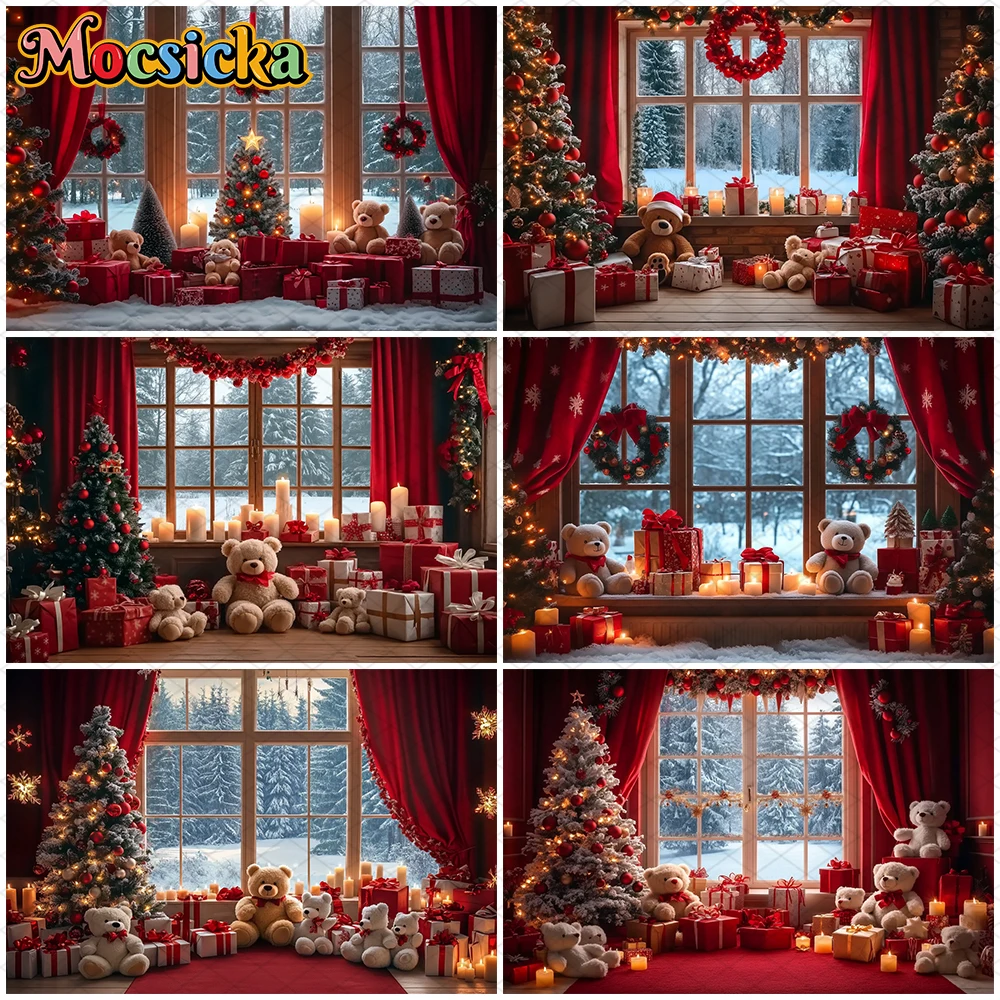

Mocsicka Christmas Photography Backdrop New Year Party Tree Window Decorations Winter Snow Family Photo Background Studio Banner