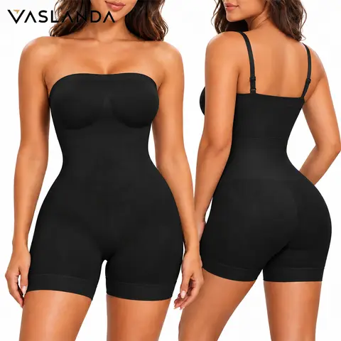 Bodysuit Vaslanda Women Strapless Shortie Bodysuit Tummy Control Shapewear Seamless Body Shaper with Removable Straps