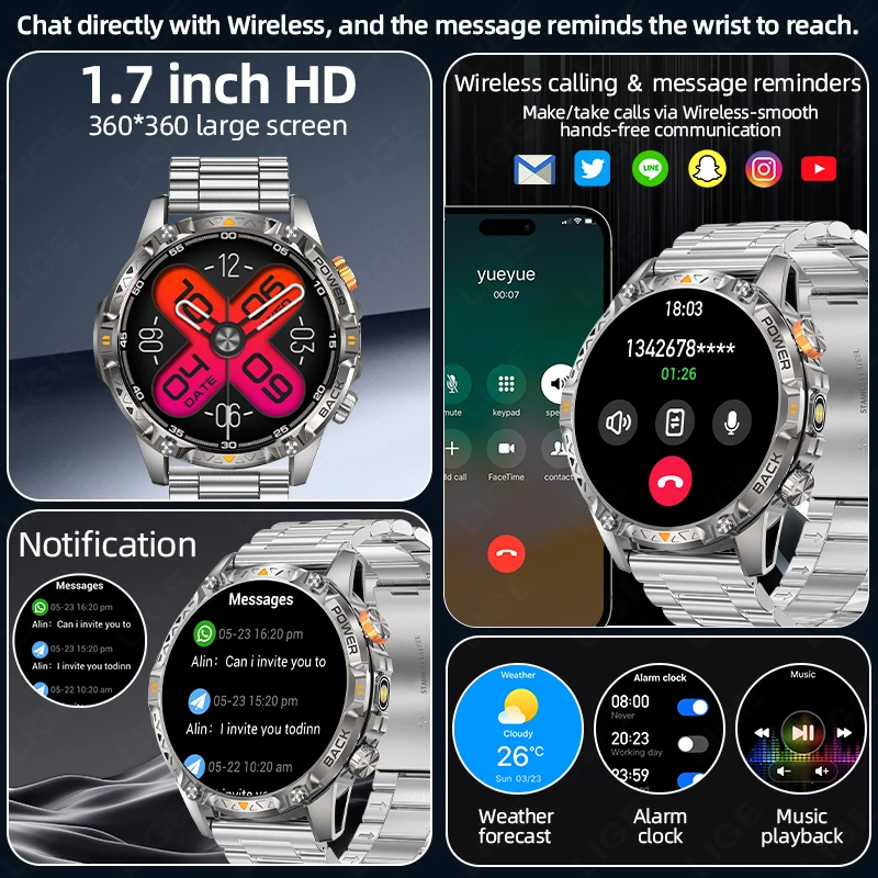 LIGE New Military For T-Rex 3 Ultra Smart Watch Men 1000mAh Battery Compass Flashlight Smartwatch IP68 Waterproof Sports Tracker