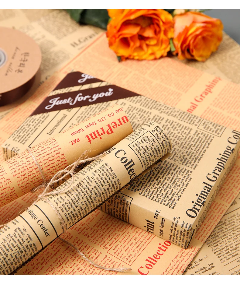 10 Sheets Kraft Newspaper Wrapping Paper for Packing Vintage Wrapping Paper for DIY Handmade Gifts Packaging Flower Bouquet