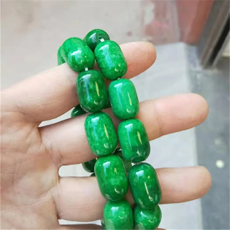 Men's and Women's Dry Green Iron Dragon Emerald Barrel Bead Bracelet Hand Jewelry Jade as Right as Rain Oval Bead Jade Bracelet