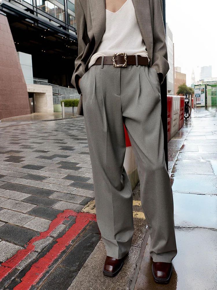 

Winter 2025 Women's Loose Straight Leg Pants Belted High Waist Casual Trousers Ele New Arrival Long Pants