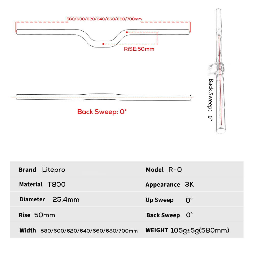 Litepro Folding Bicycle Portable Ultra Light Unisex Rise Handle，M Handle Heightening Small Cloth 25.4mm 3K Carbon