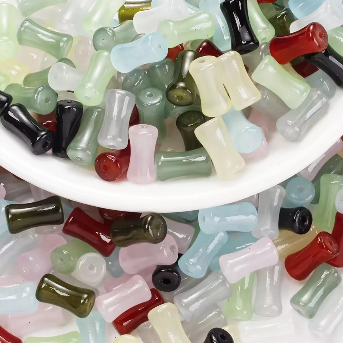 60/120pcs 6x12mm Glass Anti Jade Bamboo Bead Bulk Spacer Bead DIY Handmade Jewelry Bracelet Necklace Jewelry Accessories