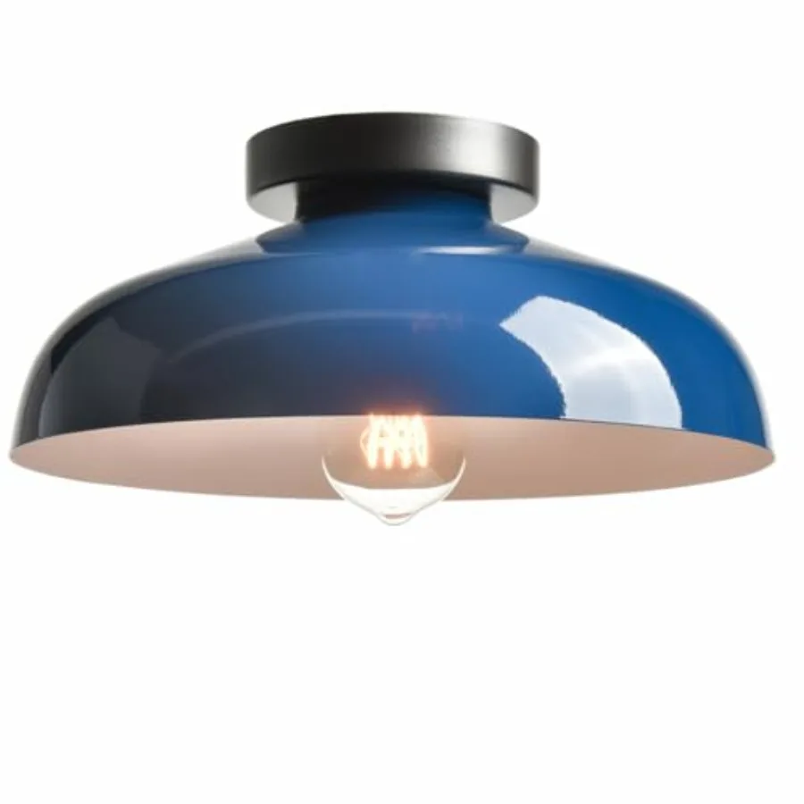 Industrial Semi Flush Mount Ceiling Light, 12-Inch Metal Ceiling Lighting Ceiling Light Fixture for Porch Kitchen Bedroom