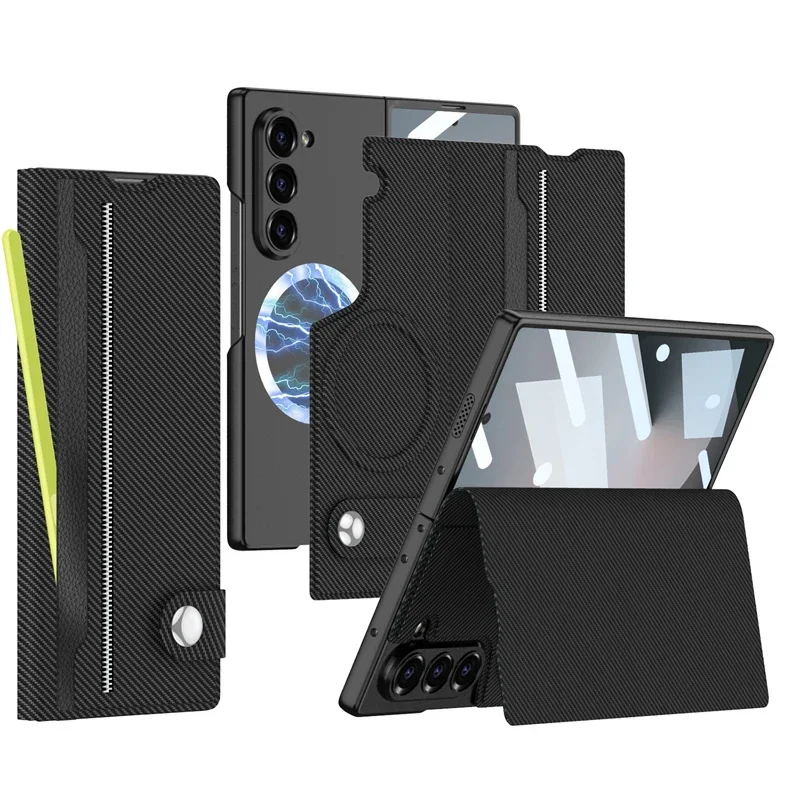 

For Samsung Galaxy Z Fold 6 Case GKK Combination Magnetic Back Case+ Leather Book Flip Stand Cover With Card Slot Tempered Glass