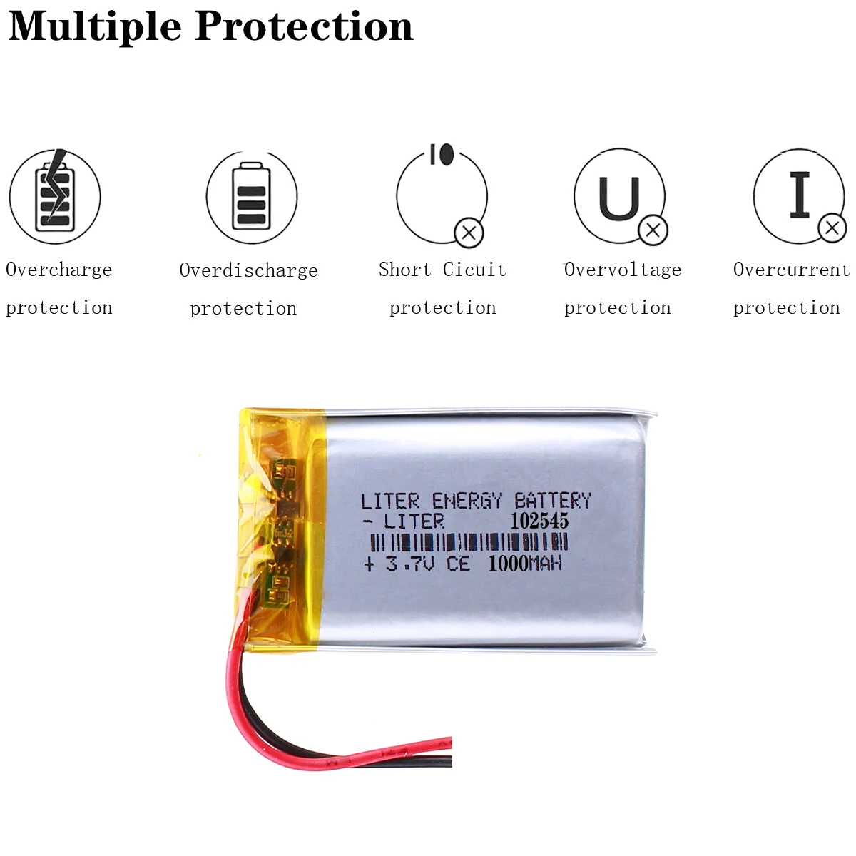 3.7V 1000mAh 102545 Lithium Polymer Li-Po li ion Rechargeable Battery cells For Mp3 MP4 MP5 GPS PSP mobile