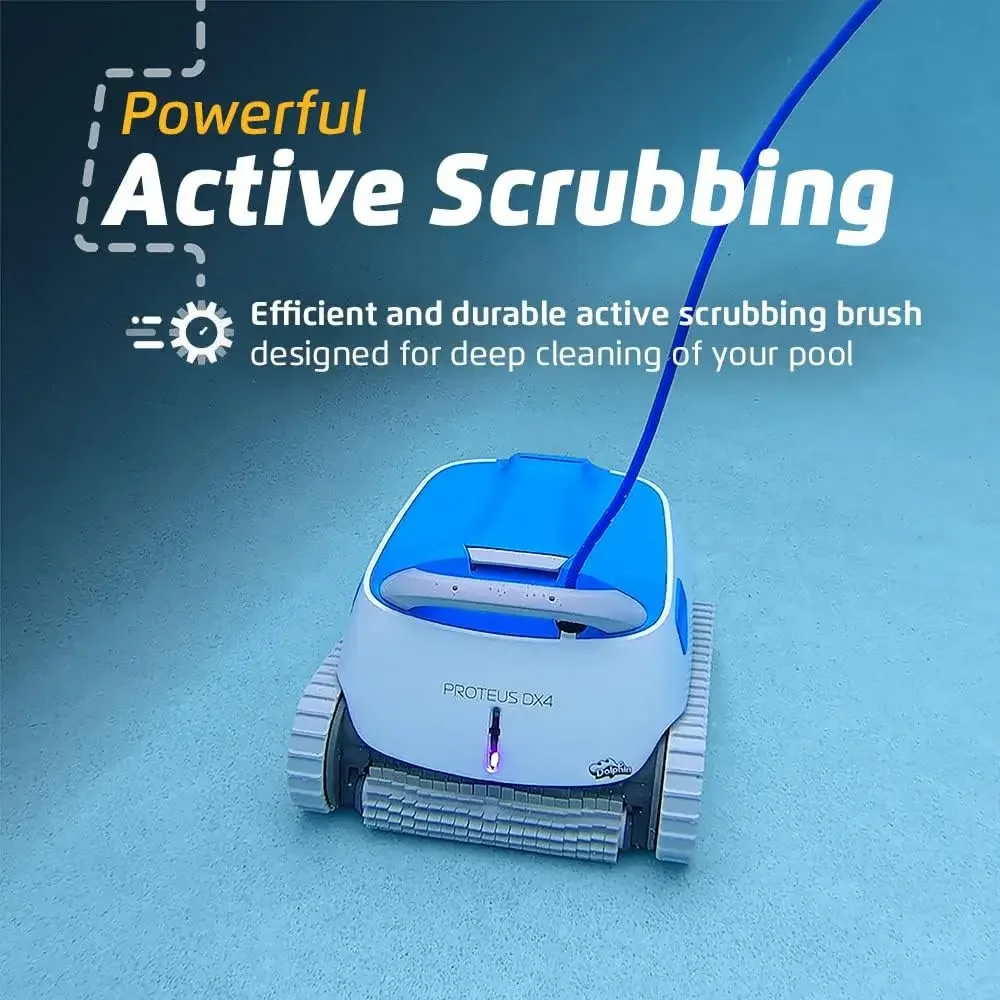 Proteus DX4 Automatic Robotic Pool Vacuum Cleaner, Wall Climbing, Waterline Scrubber Brush, Ideal for In-Ground Pool up to 50