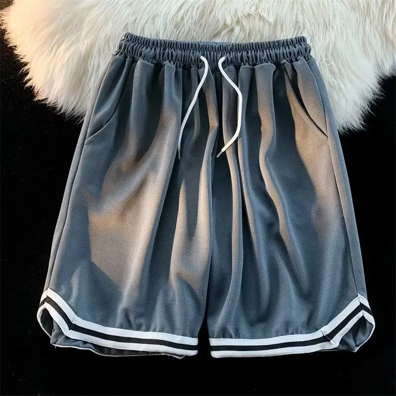 Calça Harajuku casual masculina, costura listrada com cordão, calções de ginástica, basquetebol, calças Streetwear perna larga