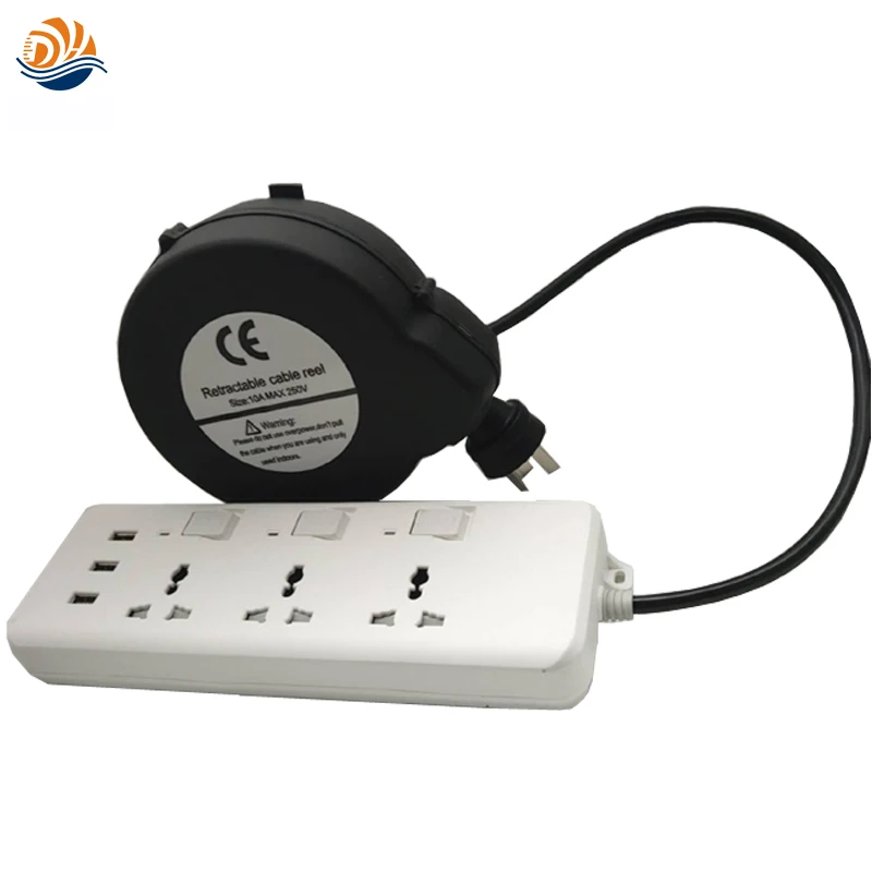 One Side Pull String 220V Power Electric Sockets Small Retractable Extension Cable Reel Drum with USB