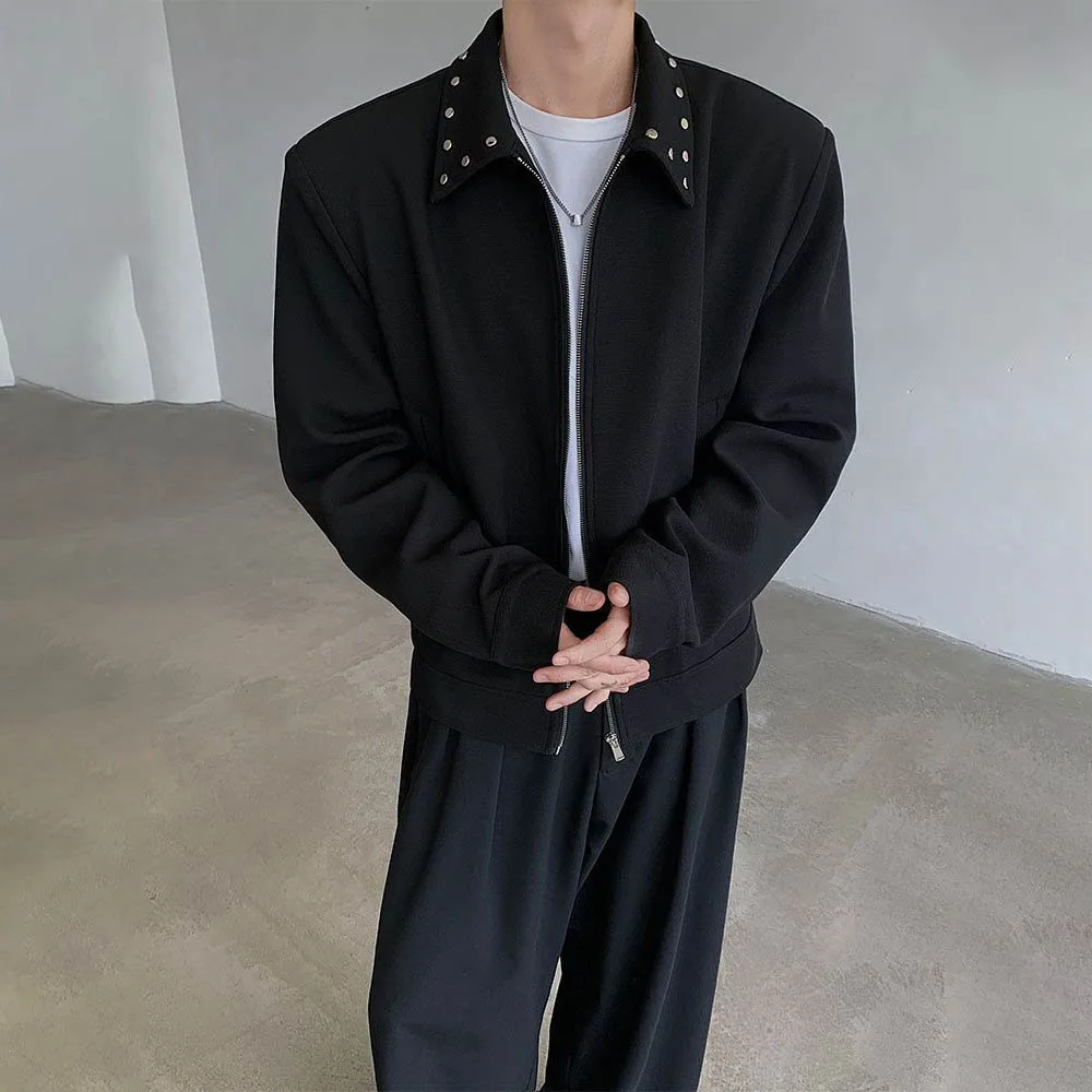 

Autumn New Men's Rivet Long-Sleeved Short Jacket American Retro Fashion Trend High Street Loose Casual Niche Men's Tops 2025