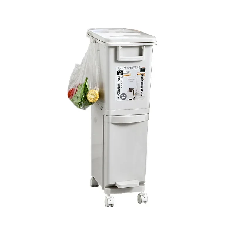 

29/32L Wet Dry Separation Garbage Can Pedal 2/3 Layers Trash Can Save Space Kitchen Household Waste Bin With Wheel