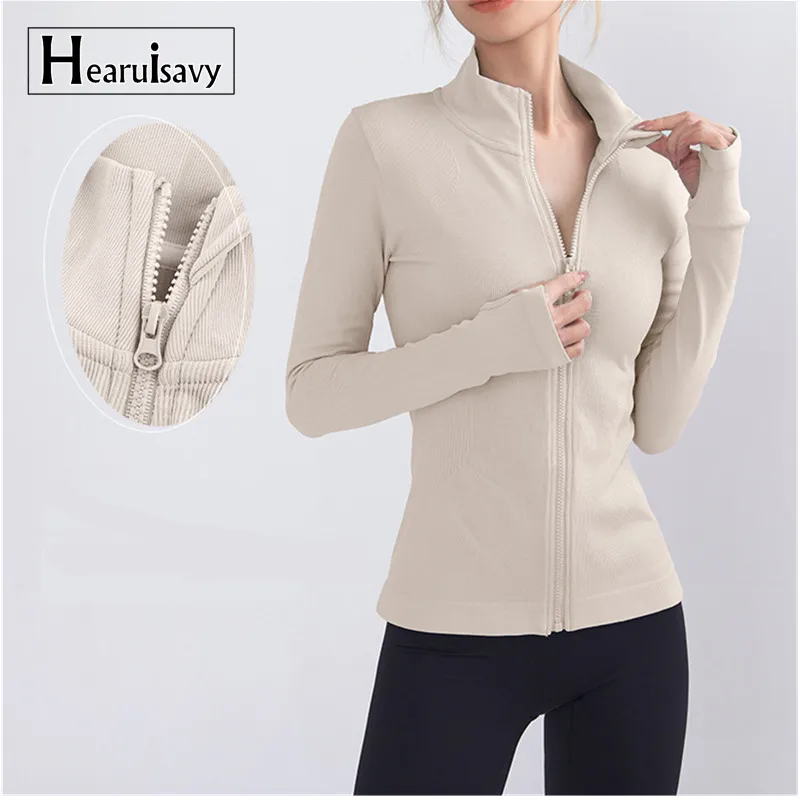 High Quality Women Slim Fit Long Sleeve Yoga Jacket Full Zipper Running Coat With Thumb Hole Gym Sports Blouses Fitness Wear