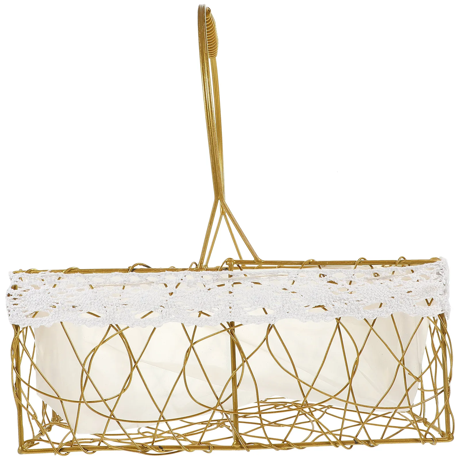 

Golden Metal Wire Picnic Baskets Fruit Storage Containers Home Kitchen Large RectangleH led Bread Snack Egg Basket Gifts Empty