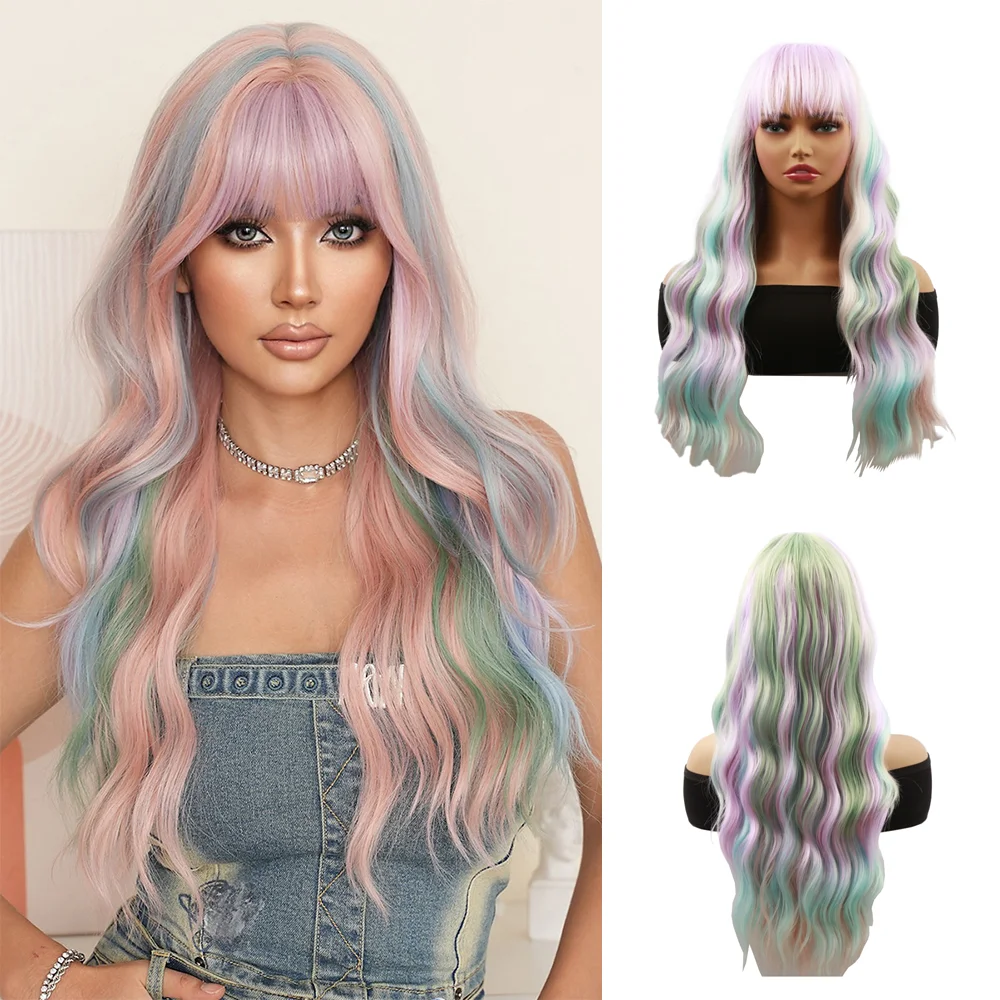 

High-Quality Personalized Ombre Synthetic Wavy Long Curly Bangs Are Suitable For Women'S Daily Party Natural Heat-Resistant Wigs