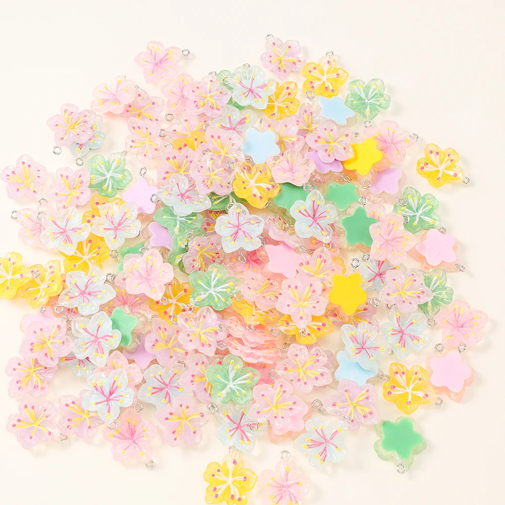 10 stücke 20*24mm Neue Kawaii Kirschblüte Harz Sakura Blume Charms für Ohrringe Diy Schmuck Machen zubehör