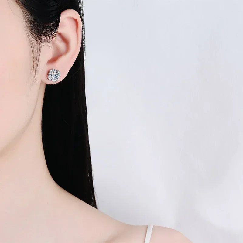 

1.47ct Moissanite Diamond Square Sugar Stud Earrings for Women, Sparkling Pt950 Platinum Earrings Delicate Girl Wedding Jewelry