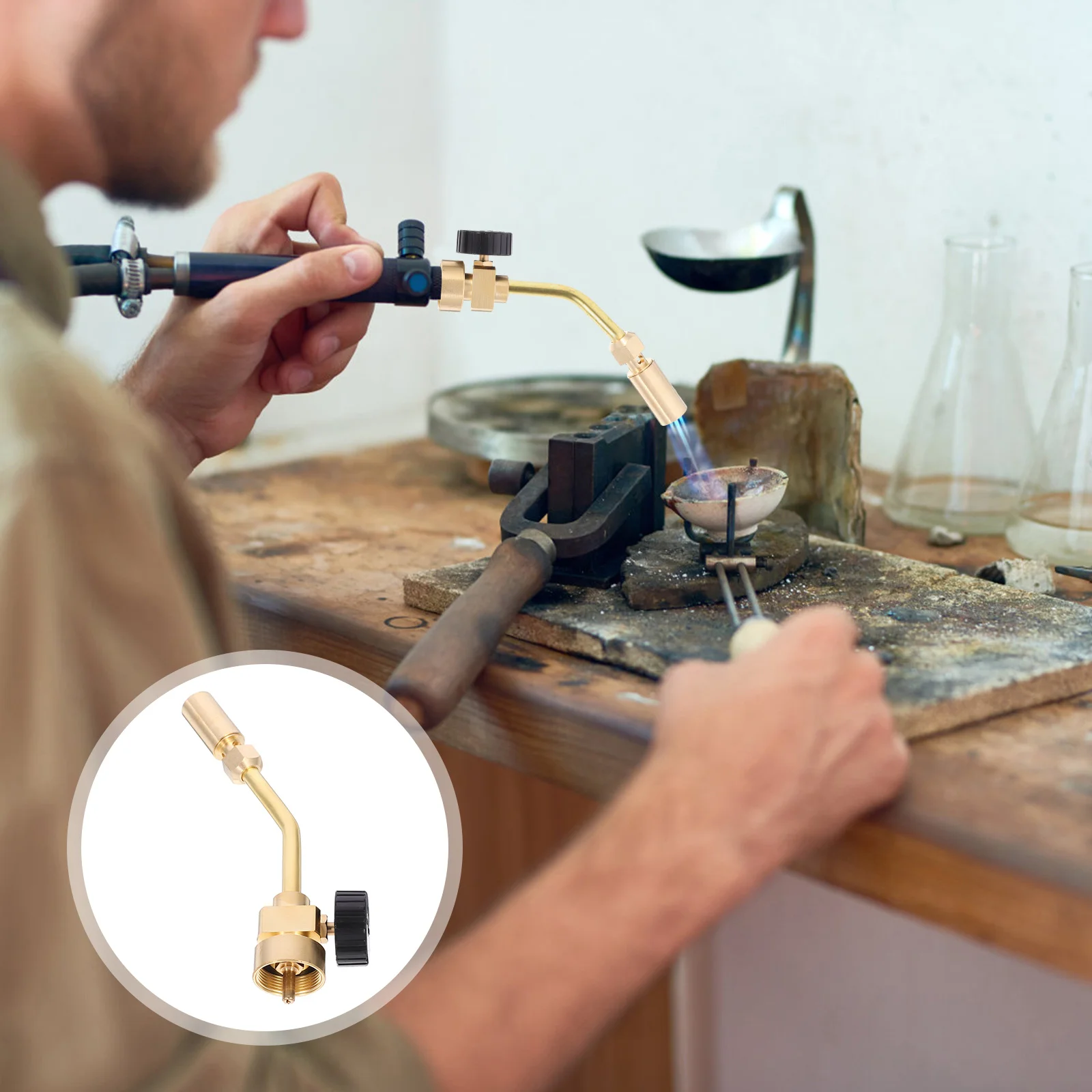 

Brass Welding Torch Professional Propane Gas Flame Tool Portable Soldering Gun Household Heating Metal Copper Pipes