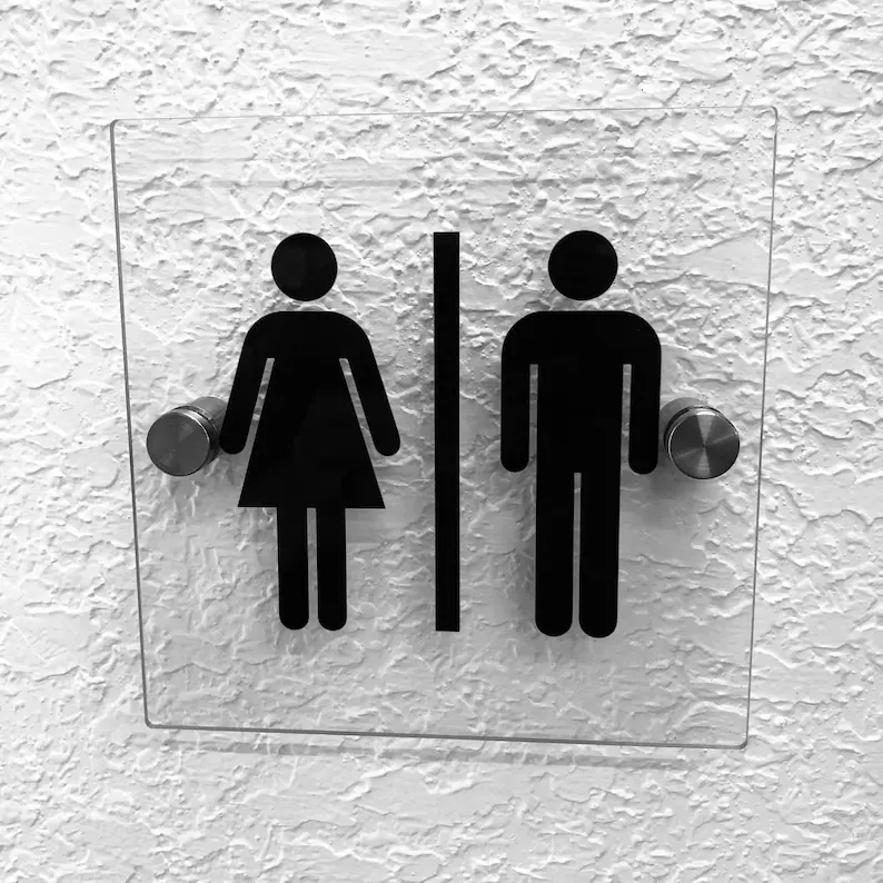 Premium Clear Acrylic Restroom Sign with Official ADA Compliant Design, Complete with Durable Polished Stainless Steel Mounting