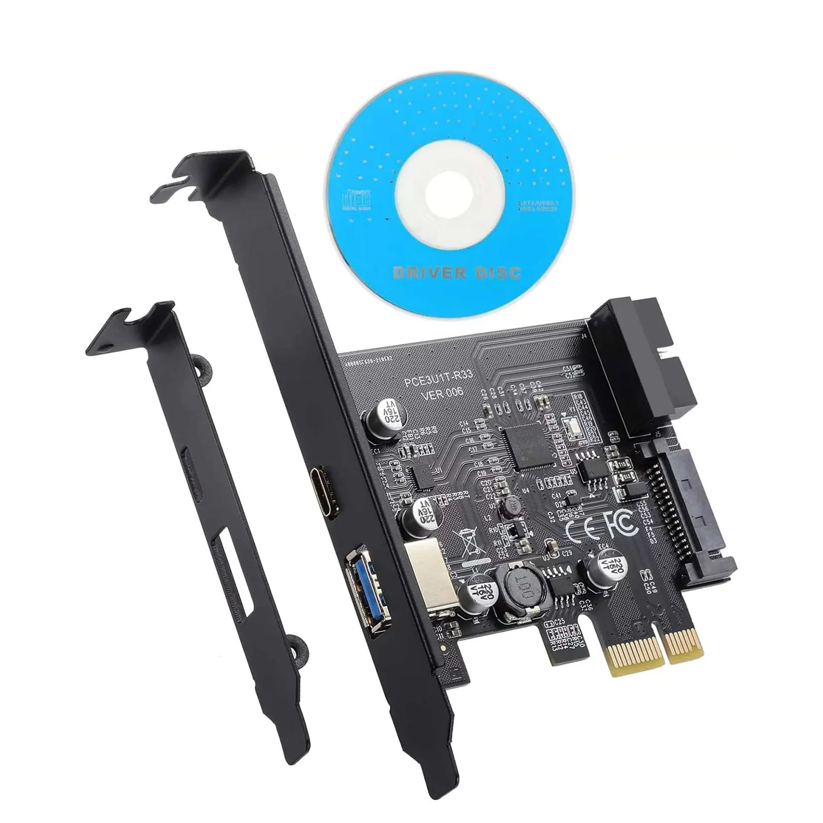 PCI-E 1X to USB 3.2 Gen1 5Gbps 2 Ports Type C Type A Expansion Card With 19PIN