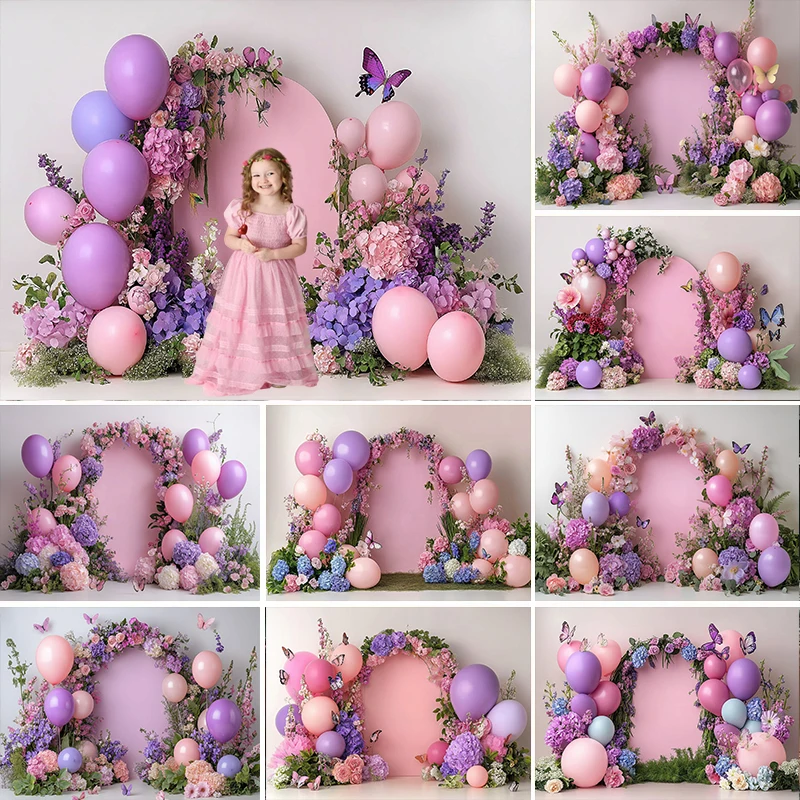 

LS Photography Background Spring Arch Floral Balloon Decoration Cake Smash Kids Birthday Party Baby Shower Photo Backdrop Studio