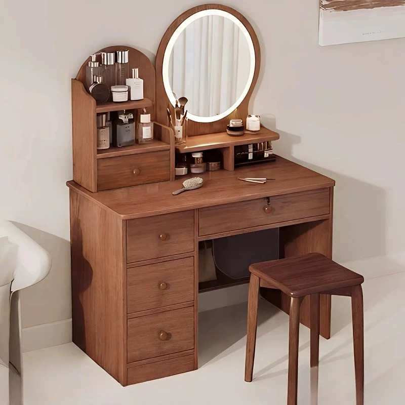 Vintage Wood Dressing Table Makeup Mirror Desk Storage Cabinet Drawers Vanity Table Beauty Comfortable Vestidores Home Furniture