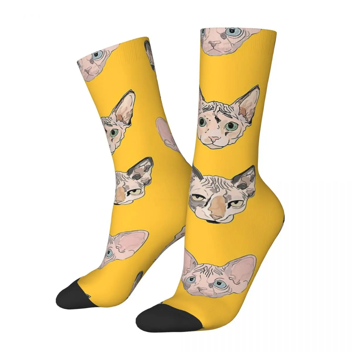 Funny Crazy Sock for Men The Sphynxes Hip Hop Harajuku Sphynx Hairless Cat Happy Seamless Pattern Printed Boys Crew Sock Gift